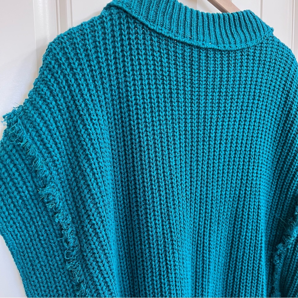 Free People Womens Clyde Sweater Vest Chunky Knit in Teal Green, Size XS - Picture 9 of 9